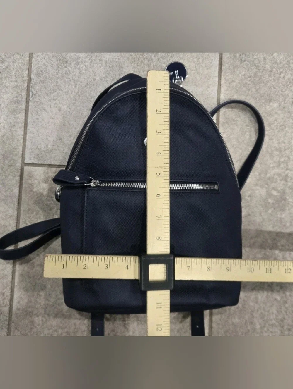 Lacoste Daily Classic Navy Blue Coated Pique Canvas Zipper Mini Backpack Bag